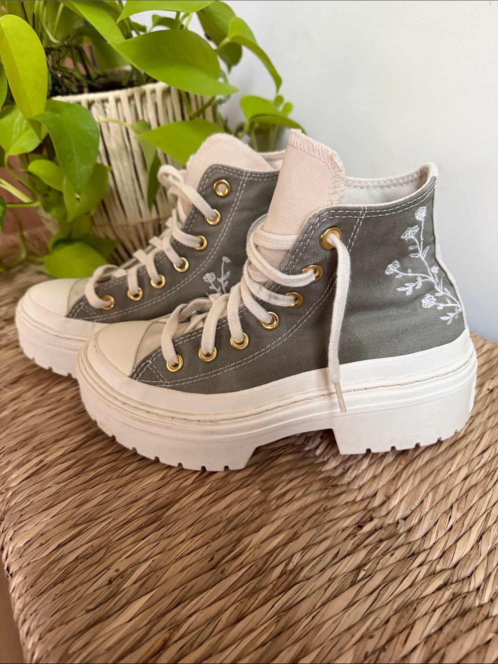 Converse Chuck Taylor GR 82 Sage Green High-Top Platform Sneakers Embroidered